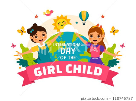 International Day of the Girl Child Vector Illustration with Little Girls to Raise Awareness of Human Rights in a Cute Flat Style Cartoon Background 118746787