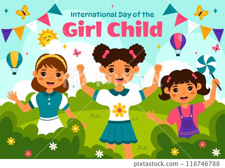 International Day of the Girl Child Vector Illustration with Little Girls to Raise Awareness of Human Rights in a Cute Flat Style Cartoon Background 118746788