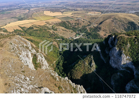 Aerial view of a deep limestone gorge, canyon Aerial view of a deep limestone gorge, canyon 118747072