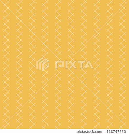 Geometric seamless pattern with crisscrossing x-shapes aligned vertically on a warm yellow background. 118747350