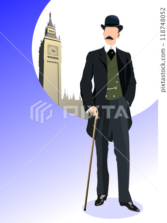 Abstract London gentleman in hat Vector 3d hand drawn illustration 118748052