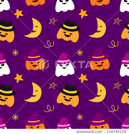 Halloween cartoon seamless pattern background. Trick or Treat for wrapping and wallpaper Halloween cartoon seamless pattern background. Trick or Treat for wrapping and wallpaper 118748130