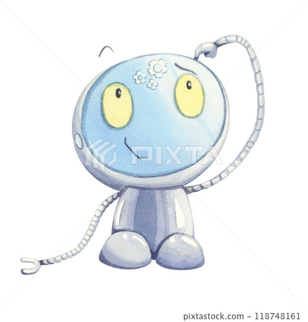 Watercolor illustration of a thinking robot, artificial intelligence. 118748161