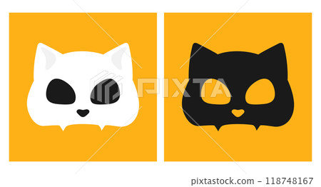 Cat skulls. Black and white cat skull silhouettes. Vector illustration Cat skulls. Black and white cat skull silhouettes. Vector illustration 118748167