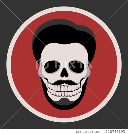 Human skull with haircut, mustache and beard. Skull icon emblem logo. Vector illustration Human skull with haircut, mustache and beard. Skull icon emblem logo. Vector illustration 118748195