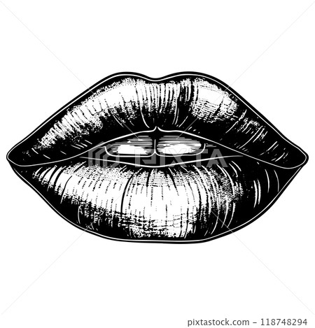 Copperplate illustration of human lips 118748294