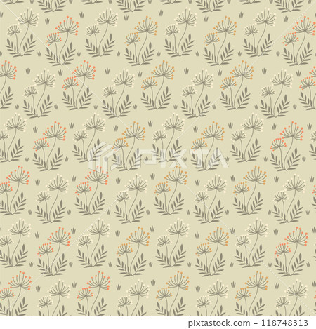 Dill flowers pattern in pastel colors. Vector organic floral seamless abstract background 118748313