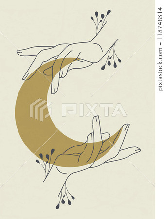 Boho celestial magic art with woman hands and moon. Contemporary illustration 2d poster 118748314