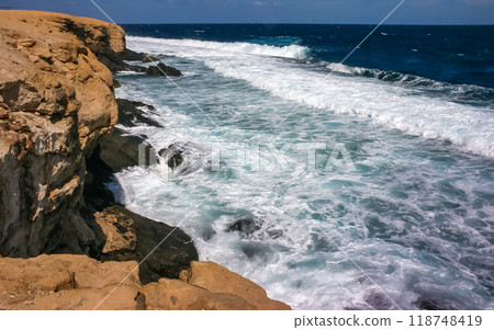 Storm off the steep shore of Big Brother Island, Red Sea, Egypt 118748419