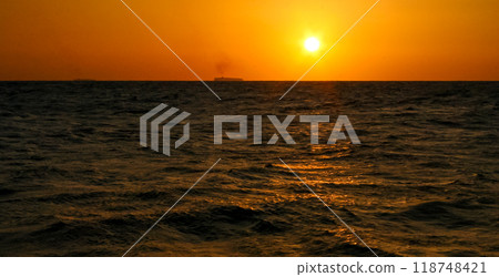 Red sunset over the Red Sea off the coast of Egypt 118748421
