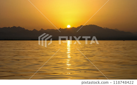 Red sunset over the Red Sea off the coast of Egypt 118748422