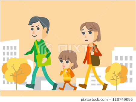 一家三口外出插畫 118749096