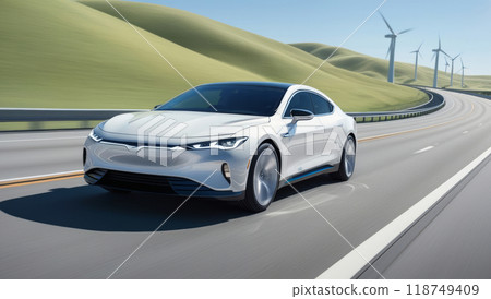 futuristic eco-friendly car a wide highway futuristic eco-friendly car a wide highway 118749409