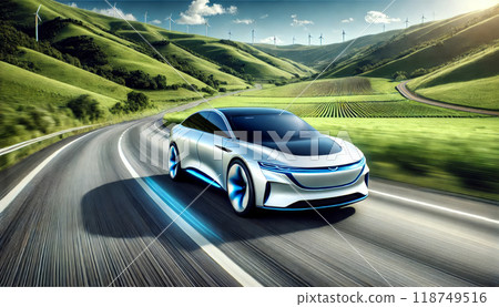 futuristic eco-friendly car a wide highway 118749516