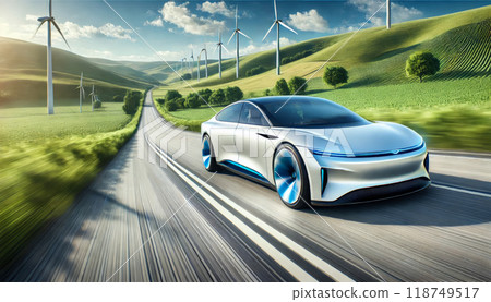futuristic eco-friendly car a wide highway 118749517