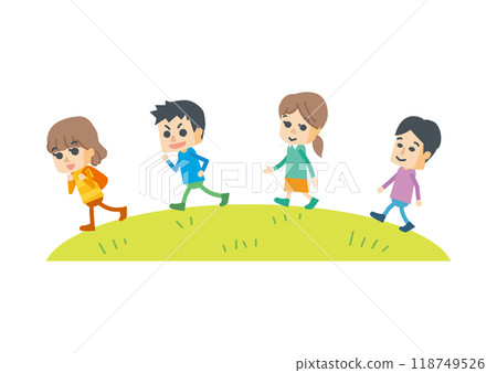 四個孩子快樂行走的插畫 四個孩子快樂行走的插畫 118749526