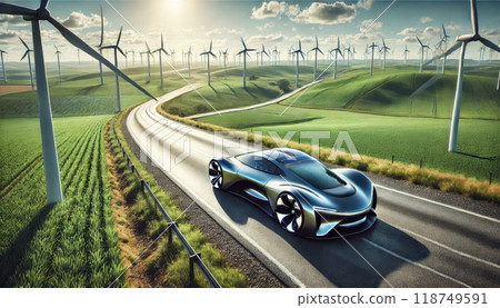 futuristic eco-friendly car a wide highway 118749591