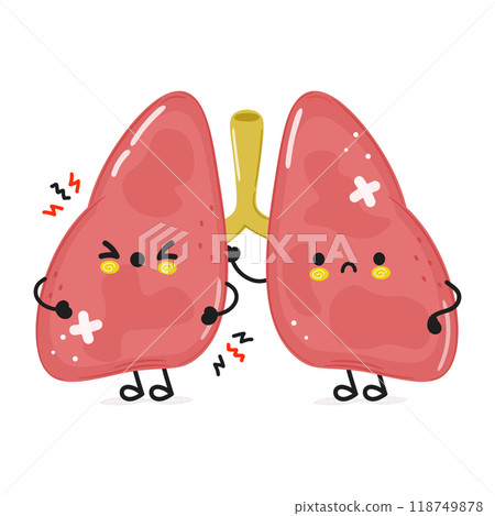 Cute angry Lungs character. Vector hand drawn cartoon kawaii character illustration icon. Isolated on white background. Sad Lungs character concept 118749878