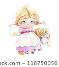 This adorable illustration features a girl next to a stunning and beautiful unicorn, perfect for a children's theme. 118750056