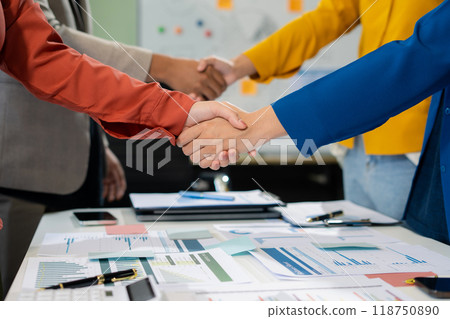 Happy creative business people are motivated, giving high five and celebration successful deal. Cooperation Meeting Partnership Career growth Team building Successful business. Happy creative business people are motivated, giving high five and celebration successful deal. Cooperation Meeting Partnership Career growth Team building Successful business. 118750890