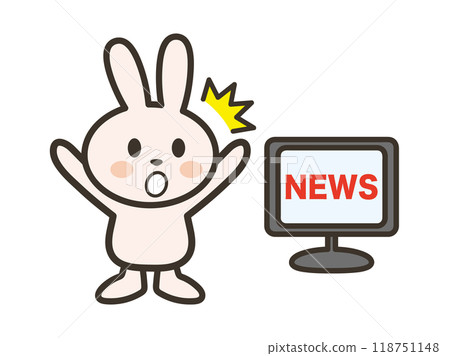 Illustration of a cute rabbit surprised by a news program Illustration of a cute rabbit surprised by a news program 118751148
