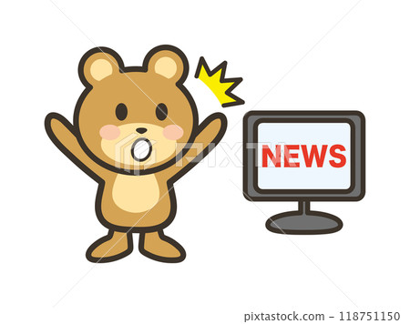 Illustration of a cute bear surprised by the TV news Illustration of a cute bear surprised by the TV news 118751150