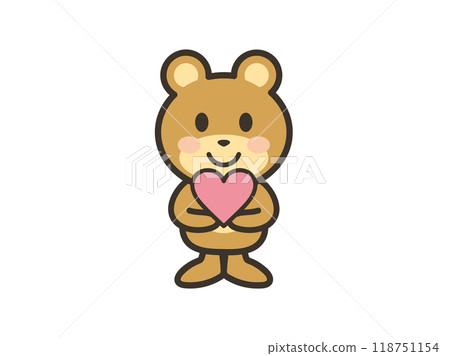 一隻可愛的熊雙手拿著心形符號的插圖 118751154