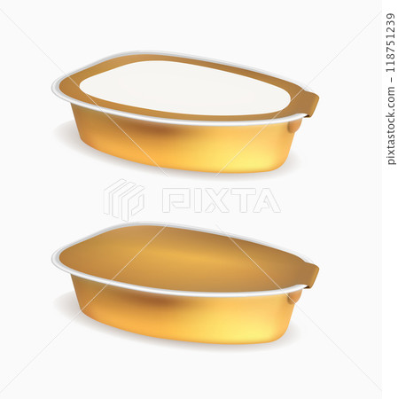 Gold blank metal tincan for pate, fish, beans and other products. Mock up tin can Gold blank metal tincan for pate, fish, beans and other products. Mock up tin can 118751239