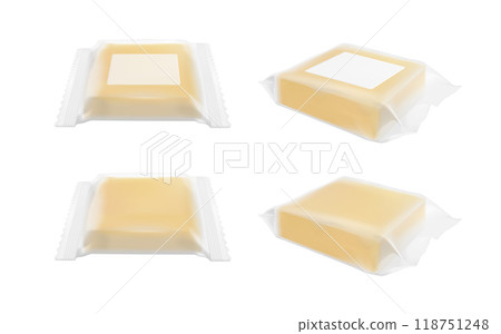 Transparent packaging with cheese or butter Transparent packaging with cheese or butter 118751248