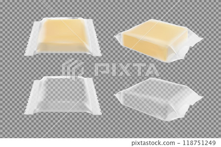 Transparent packaging with cheese or butter Transparent packaging with cheese or butter 118751249