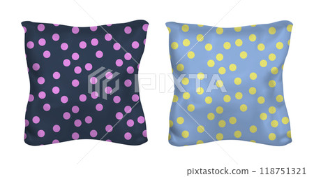 White and polka dots square pillow. Vector mock up White and polka dots square pillow. Vector mock up 118751321