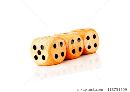 dice wood isolated on white background dice wood isolated on white background 118751809