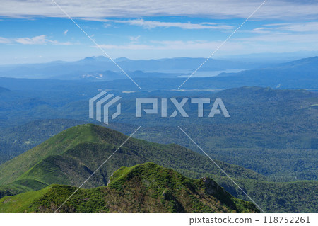 Climbing Mount Shari, one of the 100 famous mountains of Japan: Lake Mashu and Lake Kussharo from Mount Shari Climbing Mount Shari, one of the 100 famous mountains of Japan: Lake Mashu and Lake Kussharo from Mount Shari 118752261