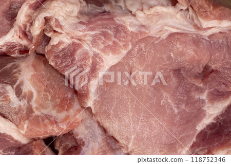 a sliced piece of pork meat from the neck 118752346
