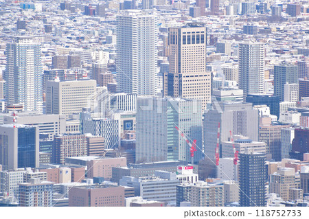 Winter Sapporo city center distant view 118752733