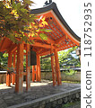 Vermilion bell tower and autumn leaves 118752935