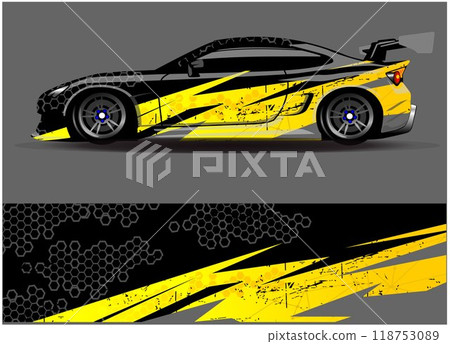Car wrap design vector. Graphic abstract stripe racing background designs for vehicle, rally, race, adventure and car racing livery	 118753089