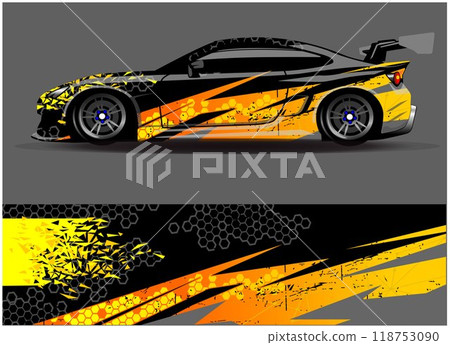 Car wrap design vector. Graphic abstract stripe racing background designs for vehicle, rally, race, adventure and car racing livery	 118753090