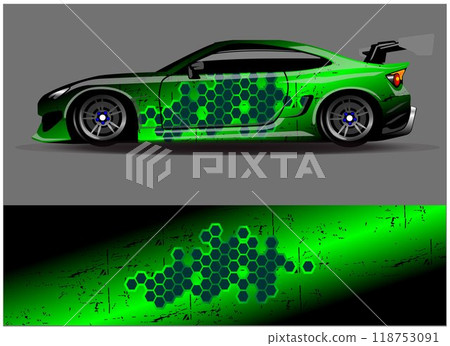 Car wrap design vector. Graphic abstract stripe racing background designs for vehicle, rally, race, adventure and car racing livery	 118753091
