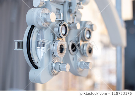 Phoropter eyesight measurement testing machine, Eye health check and ophthalmology concept. 118753176