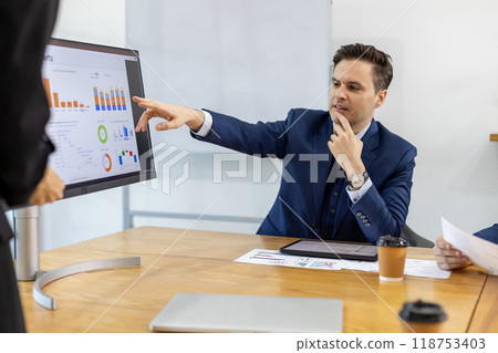 Group of business people brainstorming accounting work financial statistic Group of business people brainstorming accounting work financial statistic 118753403
