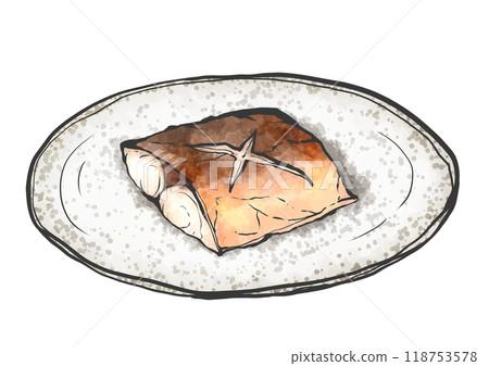 Hand-drawn illustration of grilled salted mackerel 118753578