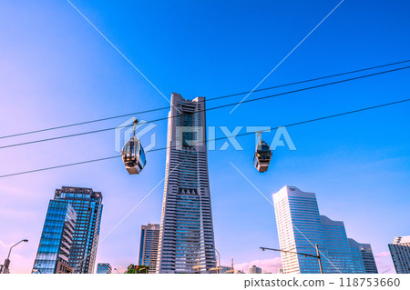 Yokohama cityscape in Japan in September. View of Yokohama Landmark Tower and the Minato Mirai district. Sakuragicho Station is in the background on the left (26th) Yokohama cityscape in Japan in September. View of Yokohama Landmark Tower and the Minato Mirai district. Sakuragicho Station is in the background on the left (26th) 118753660