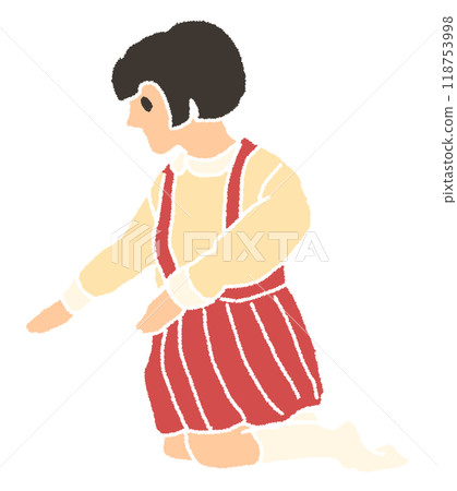 鉛筆畫風格昭和女孩無線條畫的彩色插圖 鉛筆畫風格昭和女孩無線條畫的彩色插圖 118753998