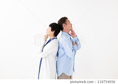 Senior couple thinking about retirement funds Senior couple thinking about retirement funds 118754056