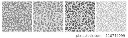 Monochrome Leopard Print Patterns. Set of vector seamless backgrounds. 118754099