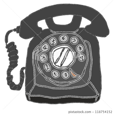 鉛筆畫風格的昭和時代黑色電話的彩色插圖 118754152
