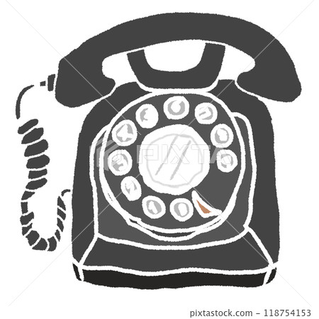 鉛筆畫風格昭和時代黑色電話無線圖的彩色插圖 118754153