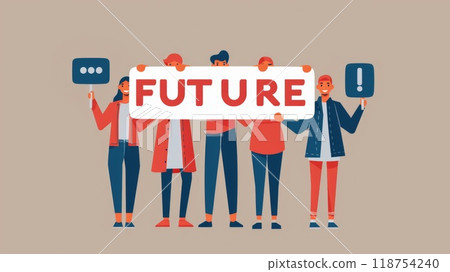 people hold future sign illustration 118754240