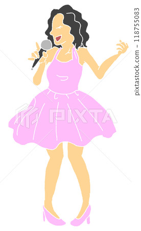 鉛筆畫風格昭和風格女孩偶像的無線畫彩色插圖 118755083